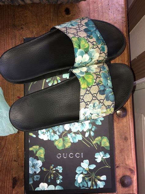 gucci floral blue slides